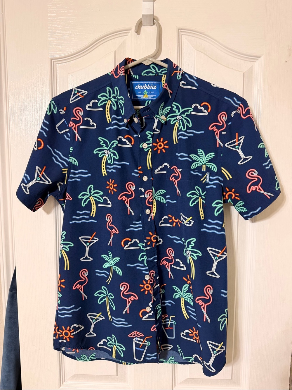 chubbies Navy Tropical Neon Icon Short-Sleeve Button-Down Shirt